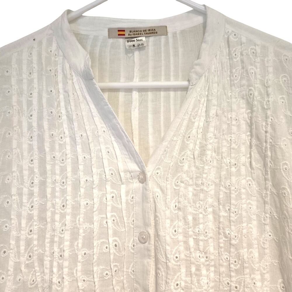 Blanco de Ibiza White Cotton Eyelet Tiered Mini Dress OS Boho Coastal Bridal - Picture 4 of 9